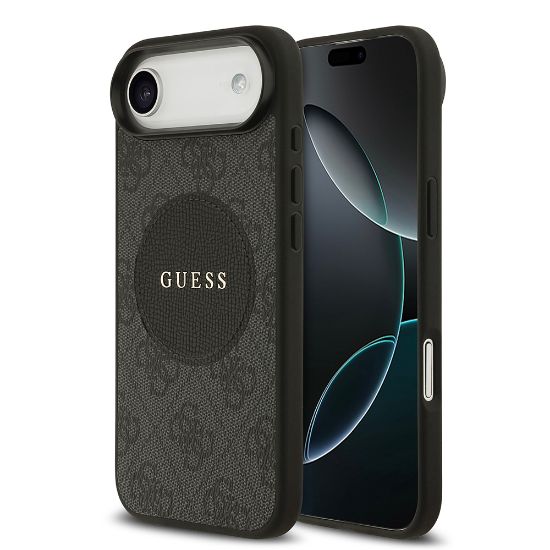 Apple iPhone 17 Air Kılıf Guess Orjinal Lisanslı M-safe Şarj Özellikli Yazı Logolu Circle Classic Kapak  - Siyah resmi