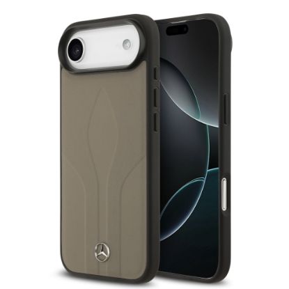Apple iPhone 17 Air Kılıf Mercedes Benz Orjinal Lisanslı M-safe Şarj Özellikli Dokulu Desenli Deri Kapak - Kahverengi resmi