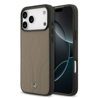 Apple iPhone 17 Pro Max Kılıf Mercedes Benz Orjinal Lisanslı M-safe Şarj Özellikli Dokulu Desenli Deri Kapak - Kahverengi resmi