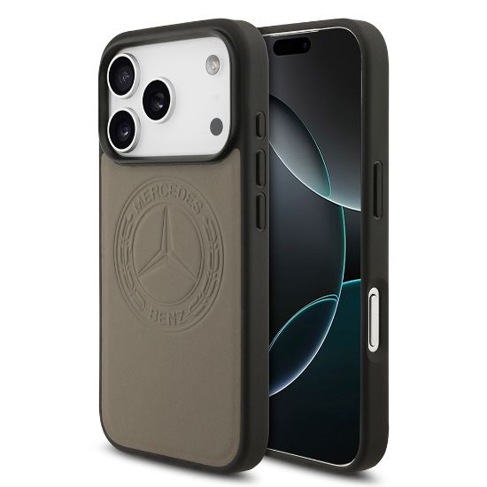 Apple iPhone 17 Pro Kılıf Mercedes Benz Orjinal Lisanslı M-safe Şarj Özellikli Hakiki Deri Nostaljik Yıldız Dizayn Kapak - Kahverengi resmi