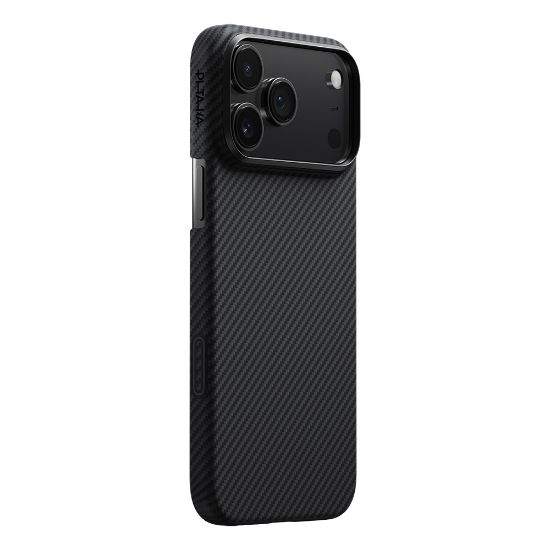 Apple iPhone 17 Pro Kılıf M-safe Şarj Özellikli 1500D Aramid Fiber Pitaka Ultra-Slim Classic Serisi Black-Grey Twill Kapak - Siyah-Gri resmi