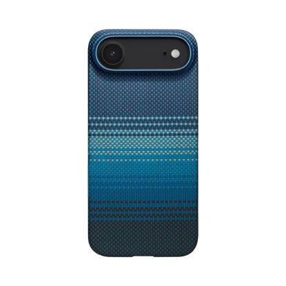 Apple iPhone 17 Air Kılıf M-safe Şarj Özellikli Aramid Fiber Pitaka Tactile Woven Sunset-Moonrise Serisi Kapak - Mavi resmi