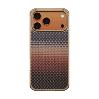 Apple iPhone 17 Pro Max Kılıf M-safe Şarj Özellikli Pitaka Tactile Woven Sunset-Moonrise Aramid Pro Guard Serisi Kapak - Kahverengi resmi