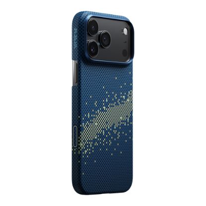 Apple iPhone 17 Pro Max Kılıf Magsafe Şarj Özellikli Aramid Fiber Pitaka Tactile Woven Starpeak Serisi Milky Way Galaxy Kapak - Mavi resmi