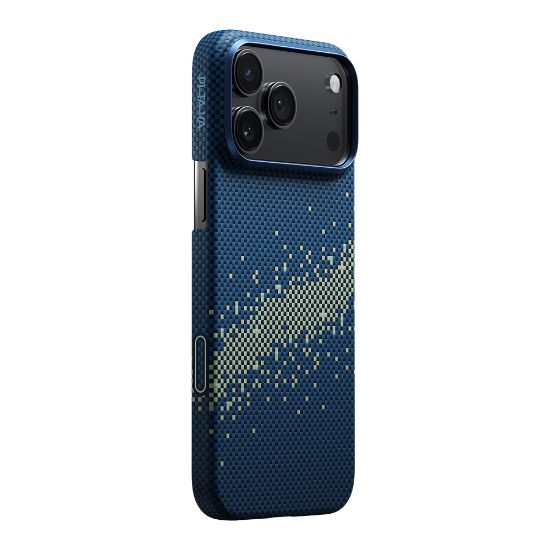 Apple iPhone 17 Pro Max Kılıf Magsafe Şarj Özellikli Aramid Fiber Pitaka Tactile Woven Starpeak Serisi Milky Way Galaxy Kapak - Mavi resmi