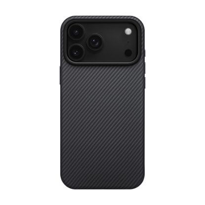 Apple iPhone 17 Pro Kılıf M-safe Şarj Özellikli Aramid Fiber Pitaka Military-Grade Classic Serisi Black-Grey Twill Kapak - Siyah resmi