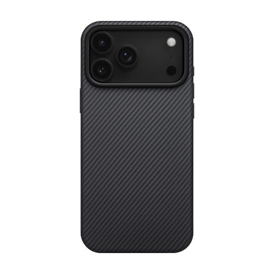 Apple iPhone 17 Pro Kılıf M-safe Şarj Özellikli Aramid Fiber Pitaka Military-Grade Classic Serisi Black-Grey Twill Kapak - Siyah resmi