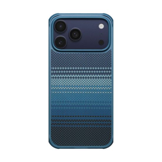 Apple iPhone 17 Pro Kılıf M-safe Şarj Özellikli Pitaka Tactile Woven Sunset-Moonrise Aramid Pro Guard Serisi Kapak - Mavi resmi