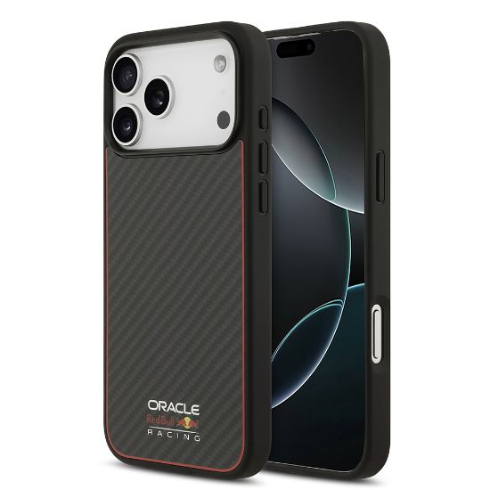 Apple iPhone 17 Pro Max Kılıf Redbull Orjinal Lisanslı M-safe Şarj Özellikli Karbon Fiber Parlayan Logolu Kevlar Kapak - Siyah resmi