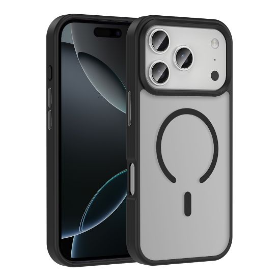 Apple iPhone 17 Pro Kılıf M-safe Şarj Özellikli Mat Arka Yüzey Zore Sio Kapak - Siyah resmi