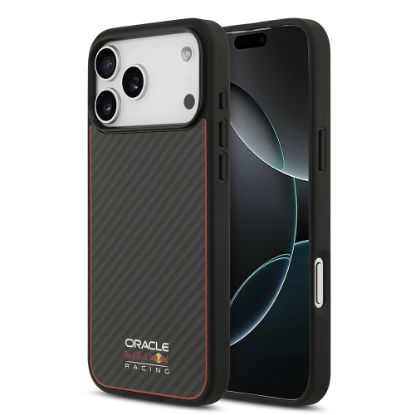 Apple iPhone 17 Pro Max Kılıf Redbull Orjinal Lisanslı M-safe Şarj Özellikli Karbon Fiber Parlayan Logolu Kevlar Kapak resmi